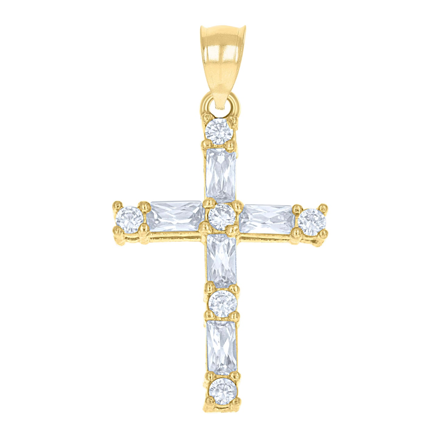 10kt Yellow Gold Womens Mens Round Cubic Zirconia Cubic-Zirconia Cross Religious Charm Pendant