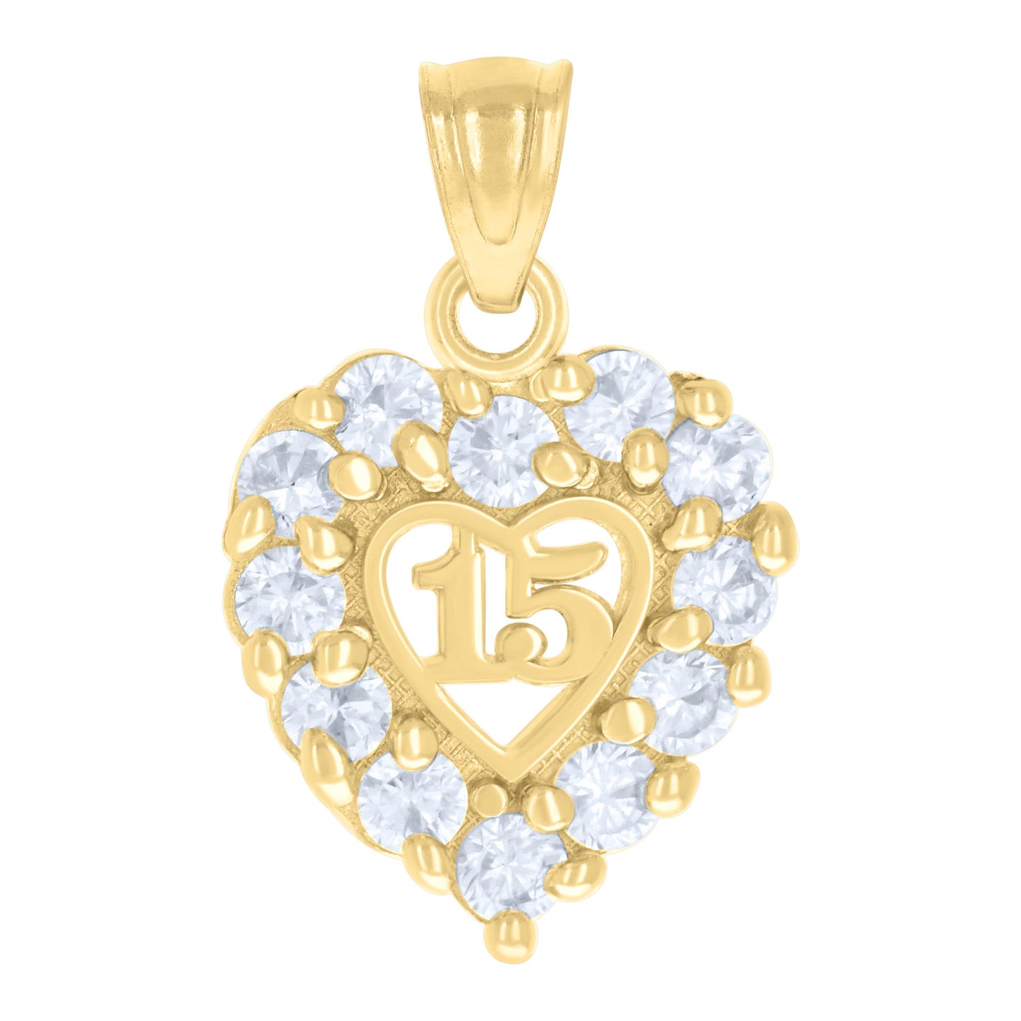 10k Two Tone Gold Womens Cubic Zirconia Sweet 15 Heart Charm Pendant