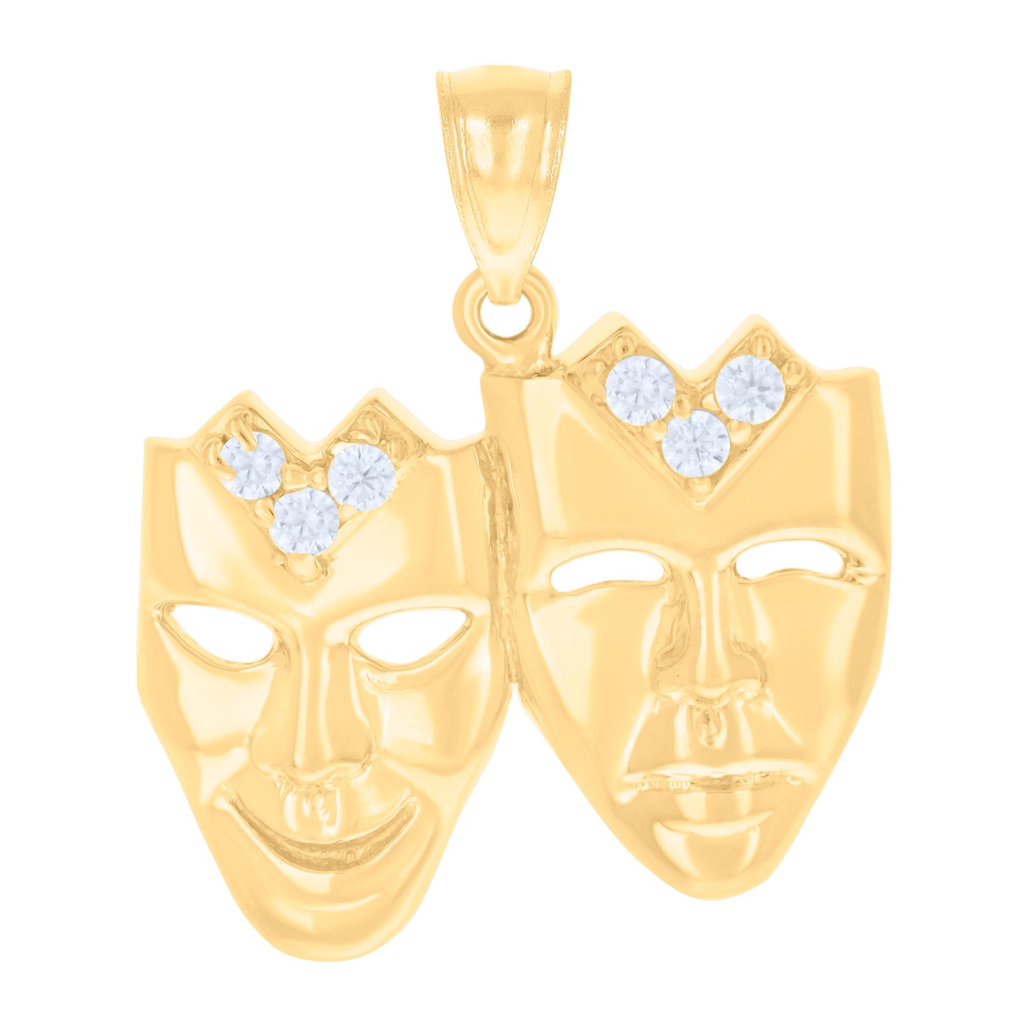10k Yellow Gold Cubic Zirconia Mens Comedy Tragedy Masks Charm Pendant