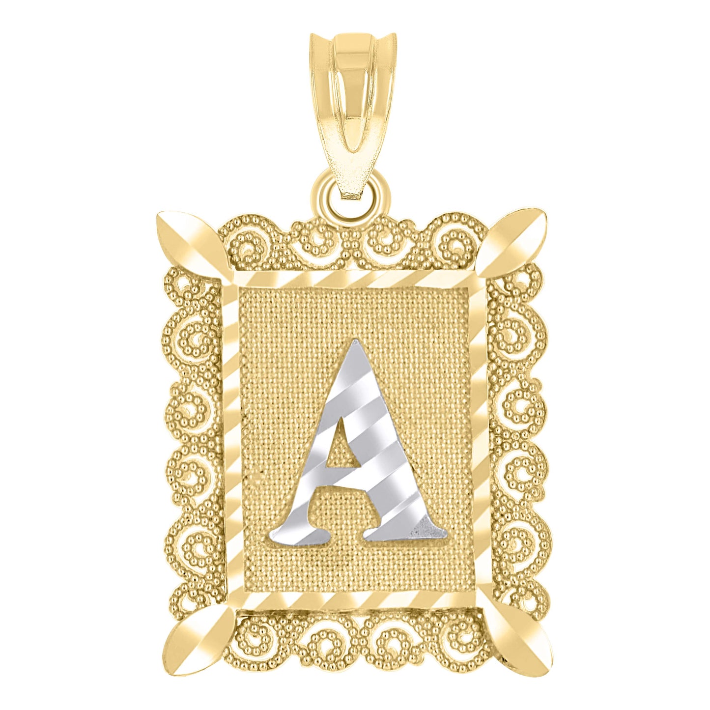 10k Two Tone Gold Unisex Diamond Cut Initial A Charm Pendant