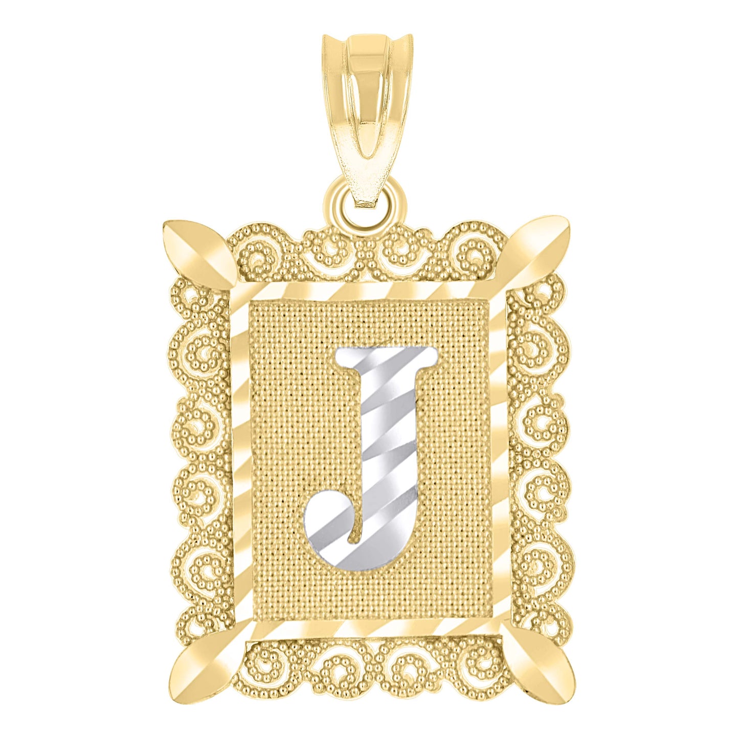 10k Two Tone Gold Unisex Diamond Cut Initial J Charm Pendant