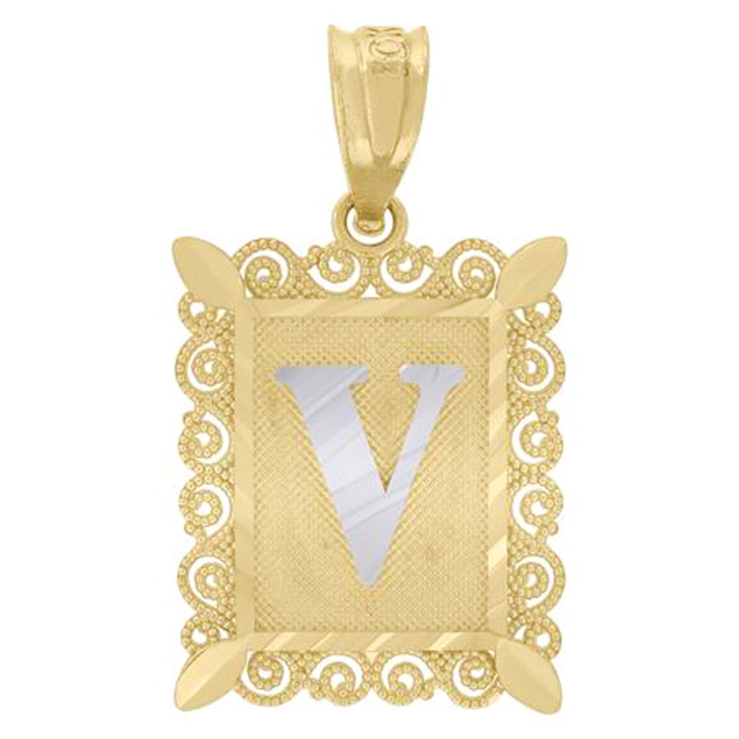 10k Two Tone Gold Unisex Diamond Cut Initial U Charm Pendant