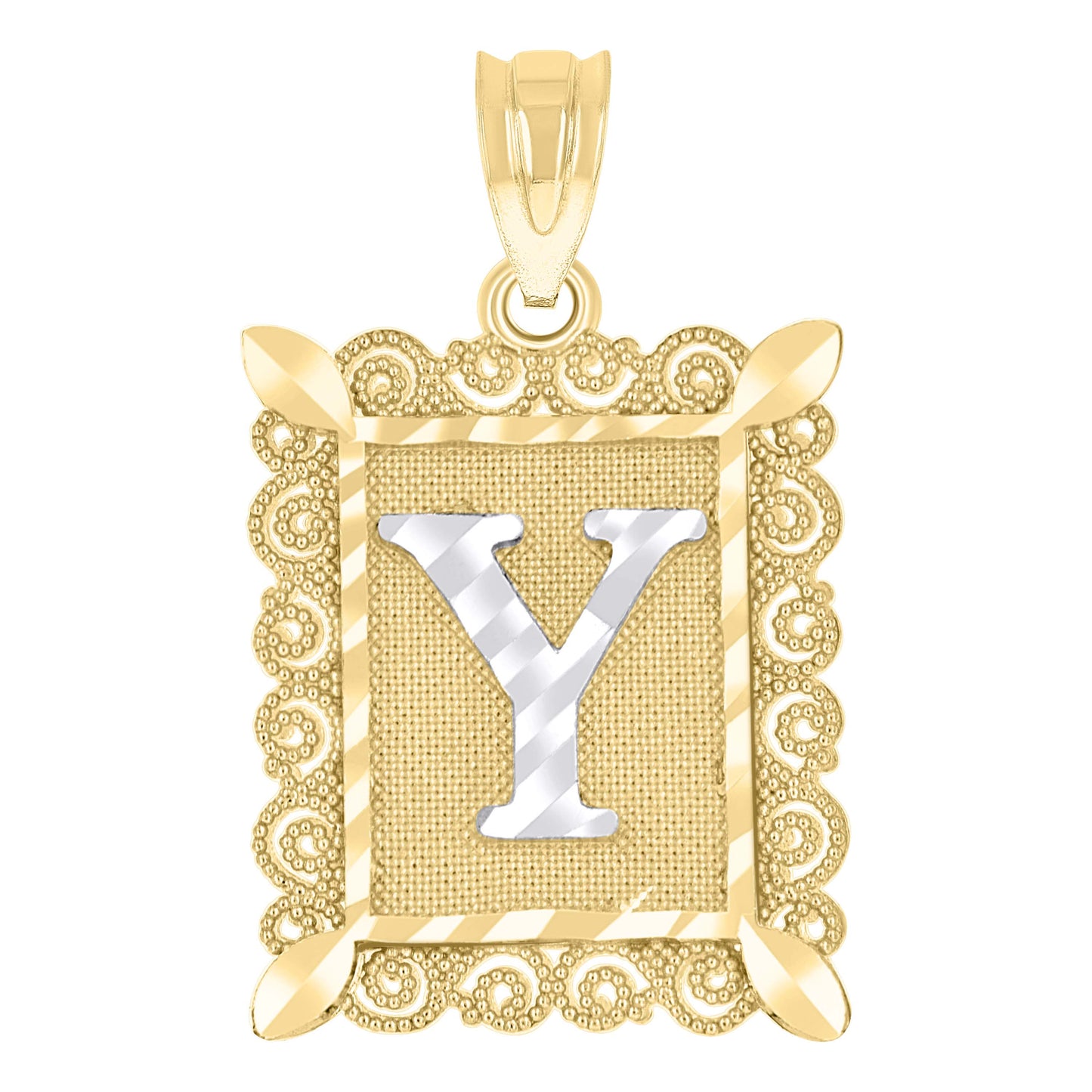 10k Two Tone Gold Unisex Diamond Cut Initial Y Charm Pendant