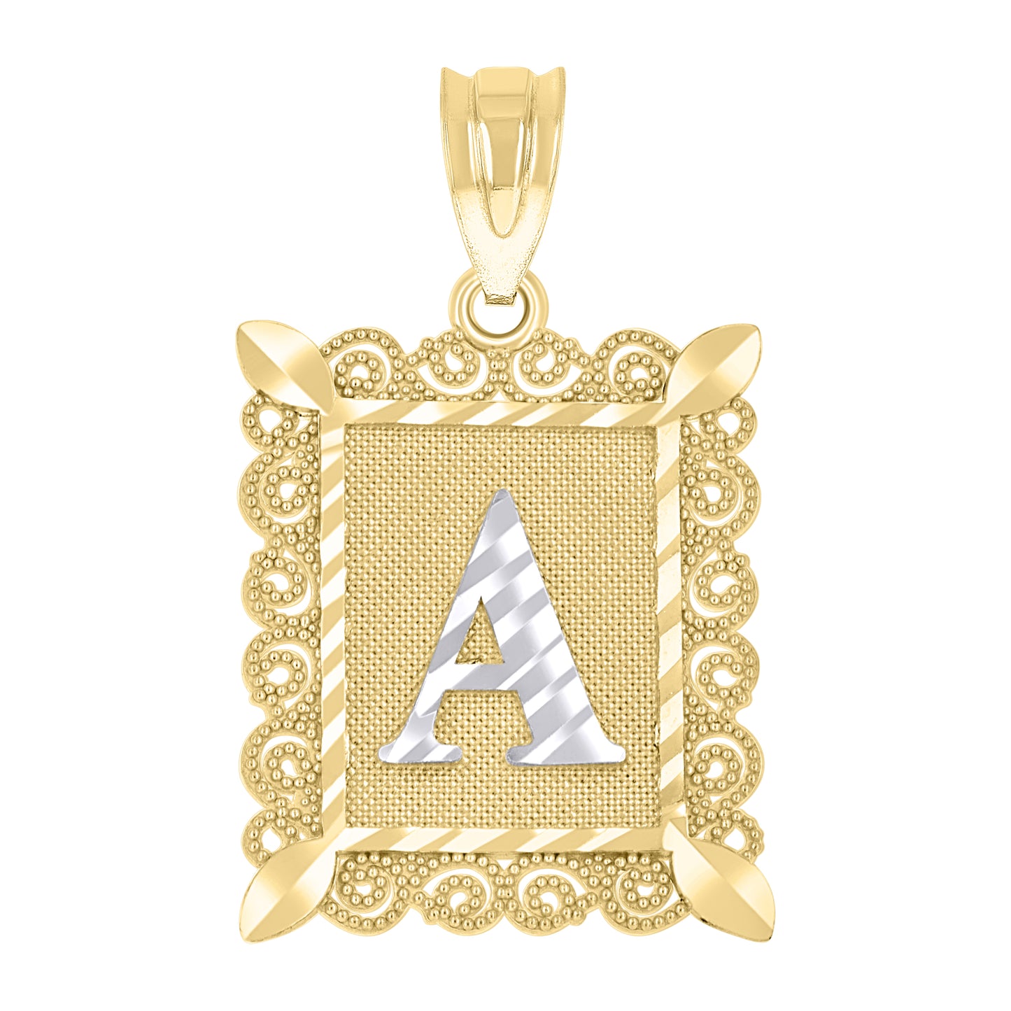 10k Two Tone Gold Unisex Diamond Cut Initial A Charm Pendant