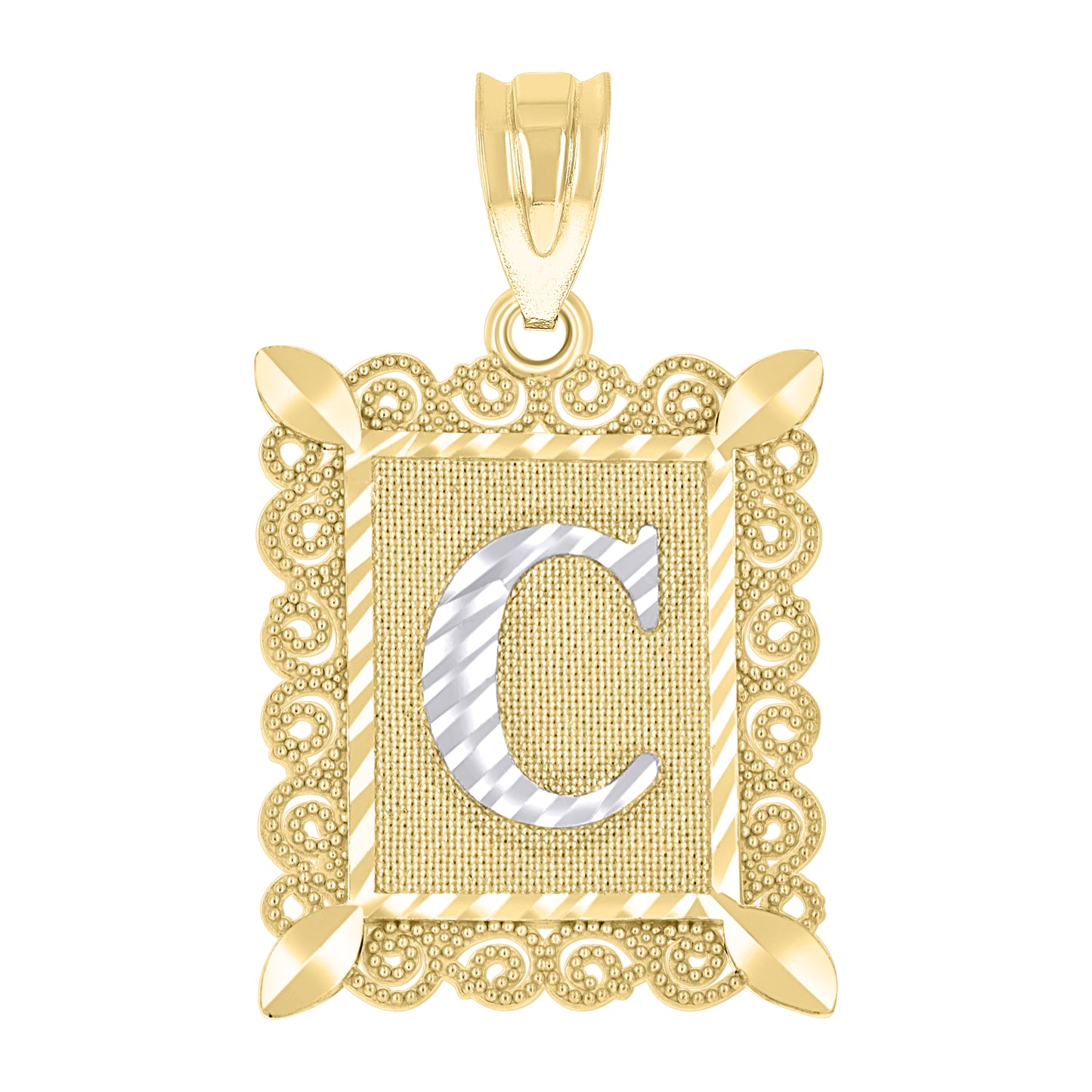 10k Two Tone Gold Unisex Diamond Cut Initial C Charm Pendant