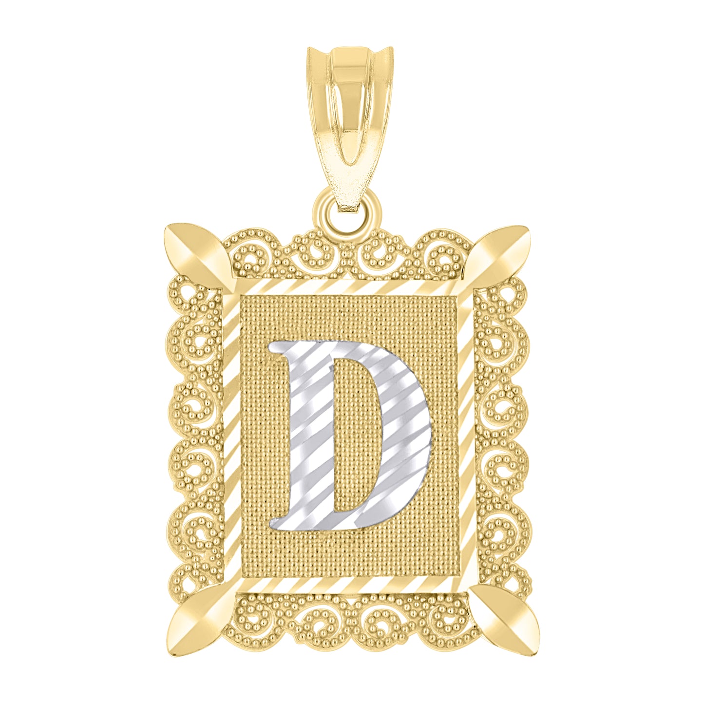 10k Two Tone Gold Unisex Diamond Cut Initial D Charm Pendant