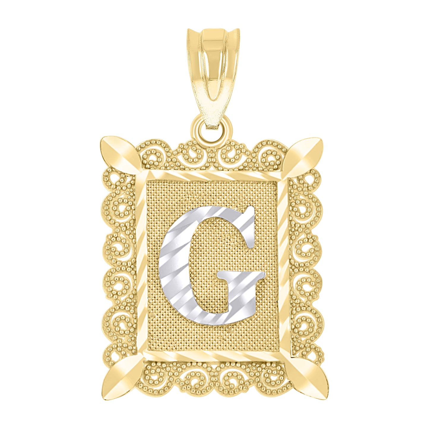 10k Gold Two Tone Diamond Cut Unisex Letter G Initial Charm Pendant