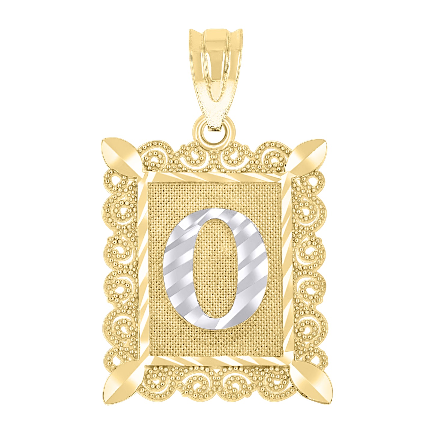 10k Two Tone Gold Unisex Diamond Cut Initial O Charm Pendant
