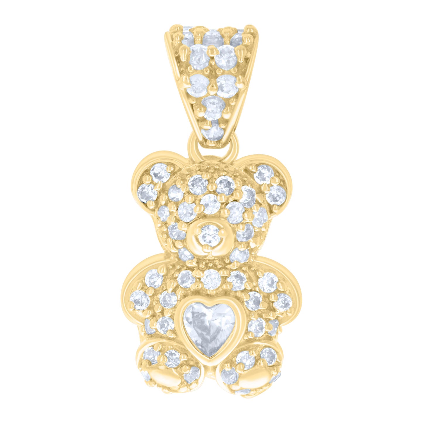 10k Yellow Gold Womens Heart Round Cubic Zirconia April Birthstone Teddy Bear Charm Pendant