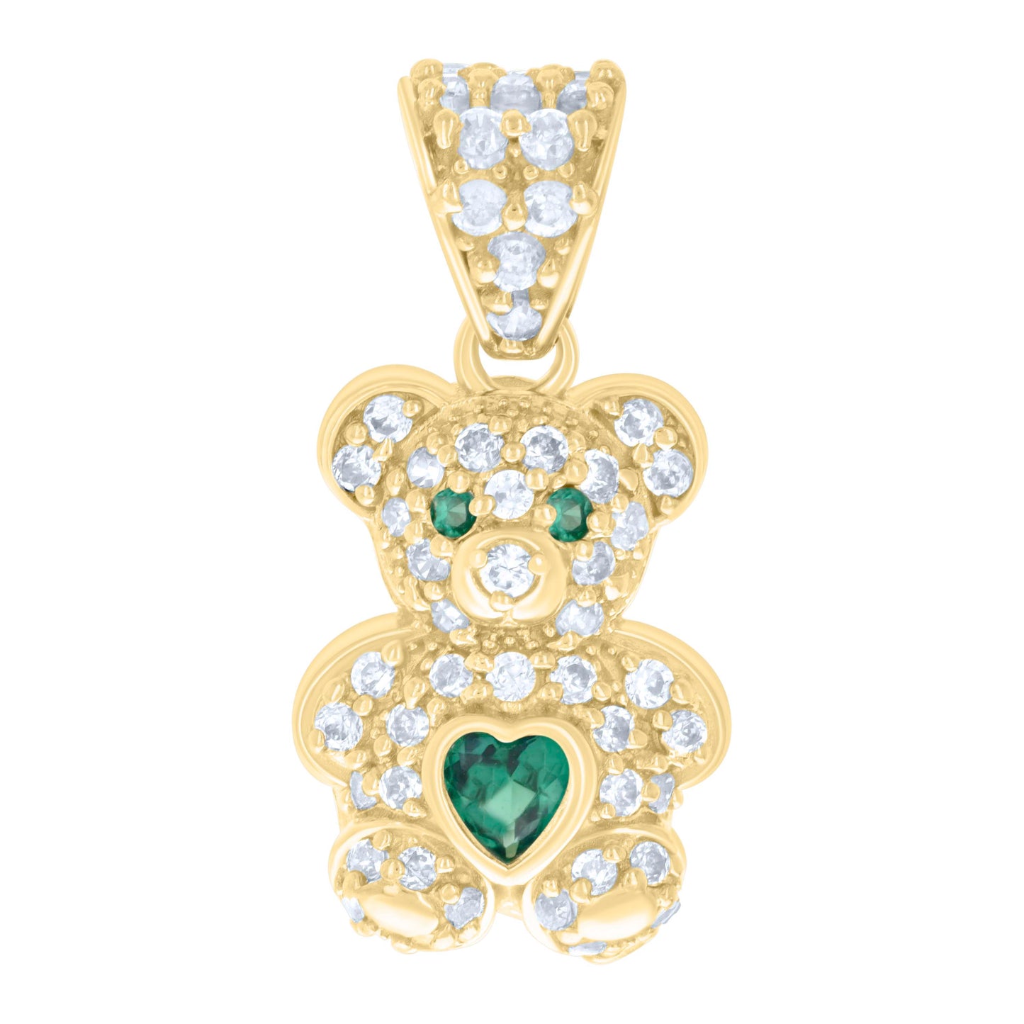 10k Yellow Gold Womens Green White Heart Round Cubic Zirconia May Birthstone Teddy Bear Charm Pendant