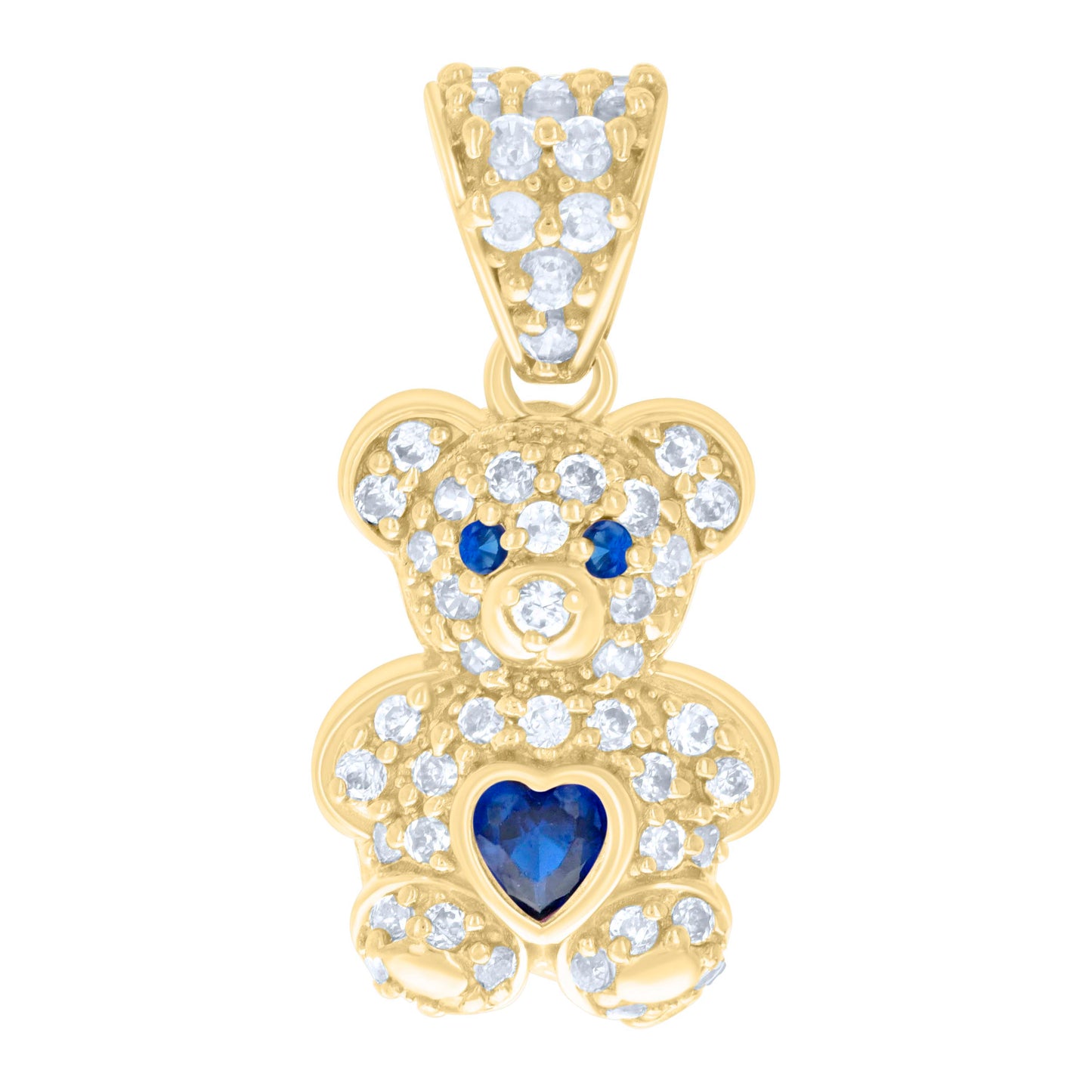 10k Yellow Gold Womens Blue White Heart Round Cubic Zirconia September Birthstone Teddy Bear Charm Pendant