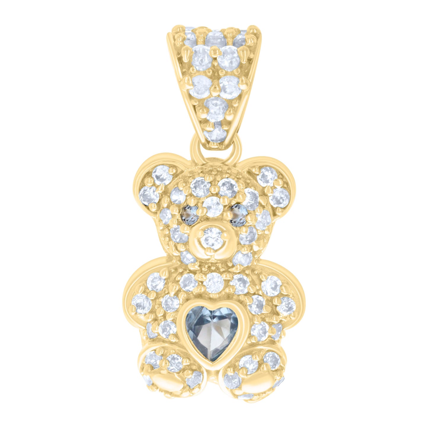 10k Yellow Gold Womens Blue White Heart Round Cubic Zirconia December Birthstone Teddy Bear Charm Pendant