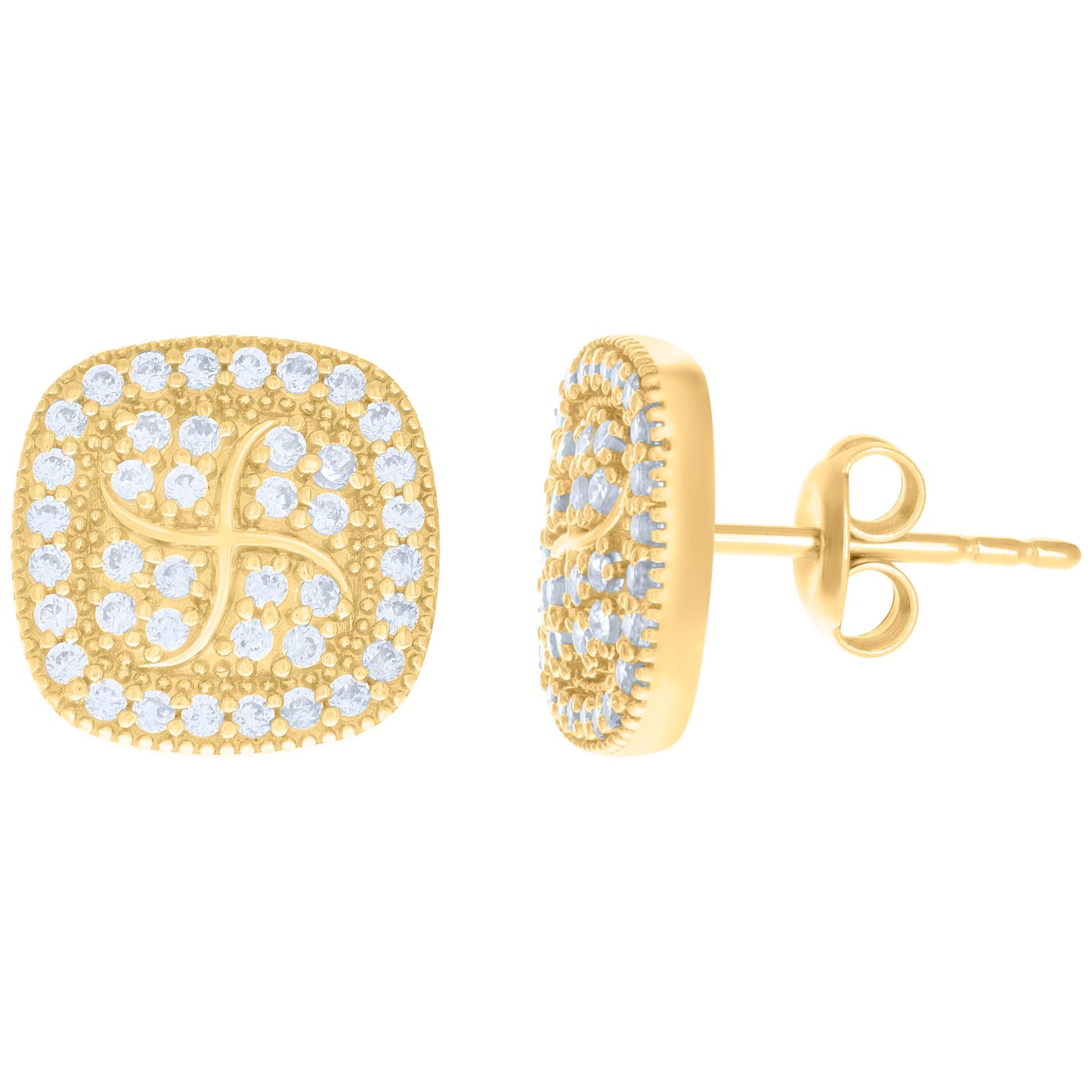 10k Yellow Gold Womens Cubic Zirconia Square Fashion Stud Earrings