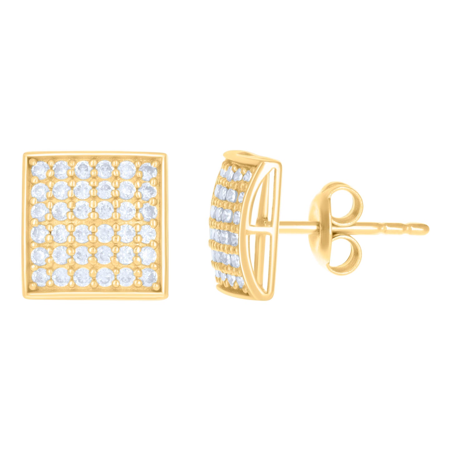10k Yellow Gold Womens Cubic Zirconia Square Stud Earrings