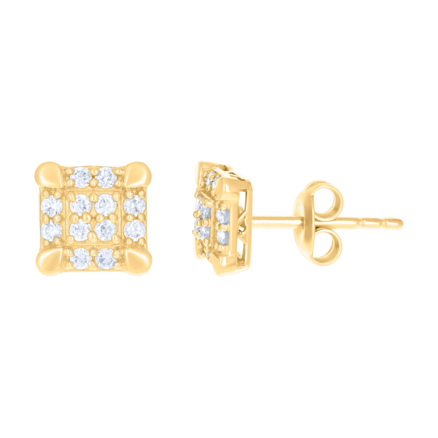 10k Yellow Gold Womens Cubic Zirconia Square Stud Earrings