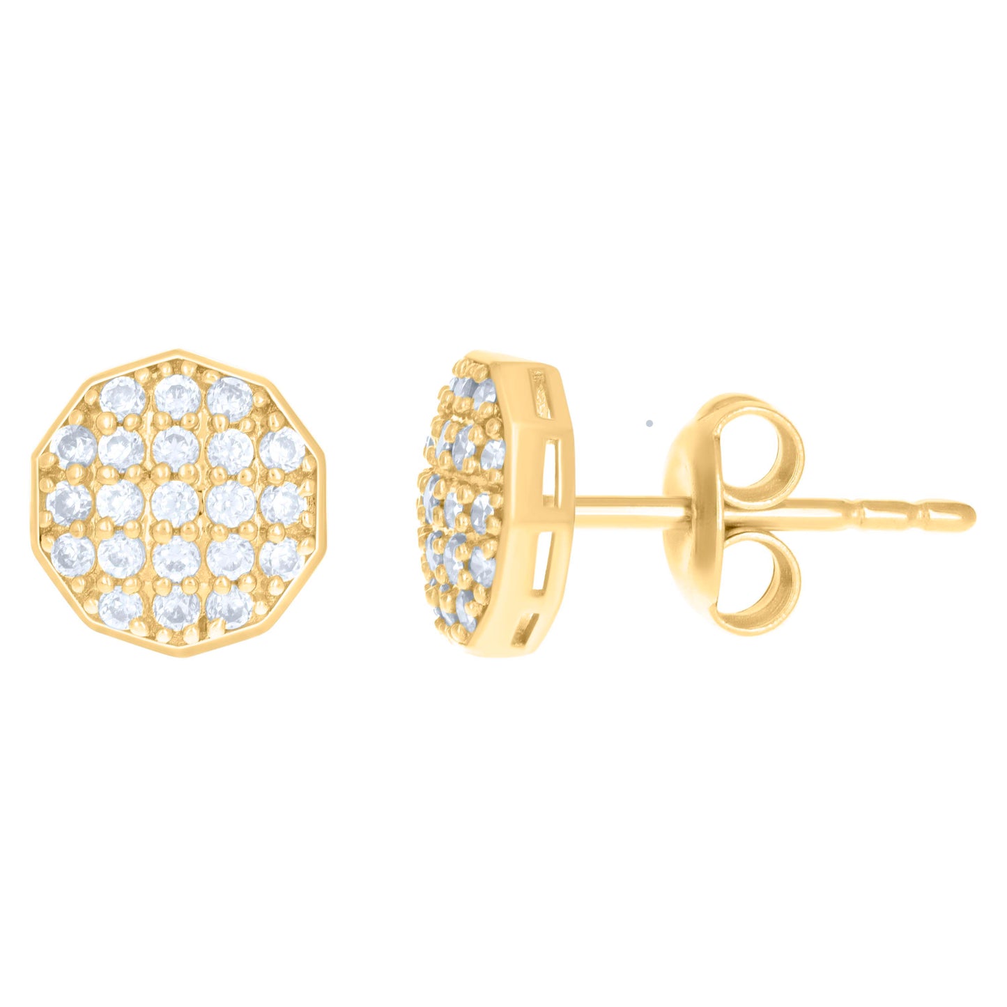10k Yellow Gold Womens Cubic Zirconia Octagon Fashion Stud Earrings