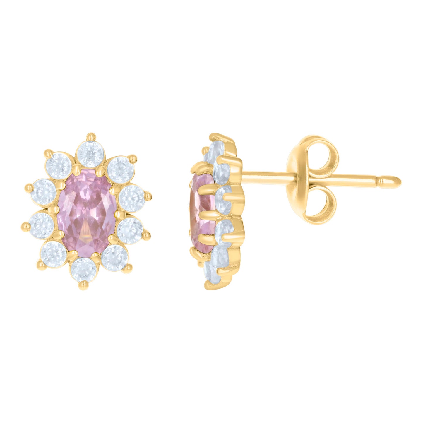 10k Yellow Gold Womens Pink White Oval Round Cubic Zirconia Fashion Stud Earrings