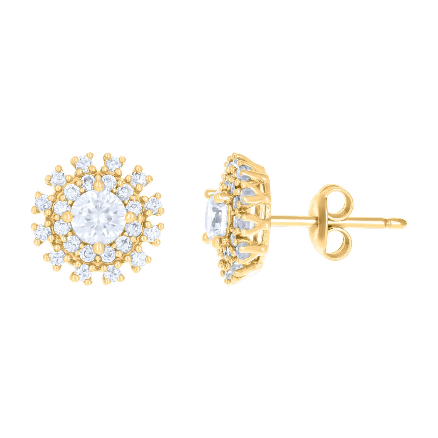 10k Yellow Gold Womens Cubic Zirconia Flower Stud Earrings