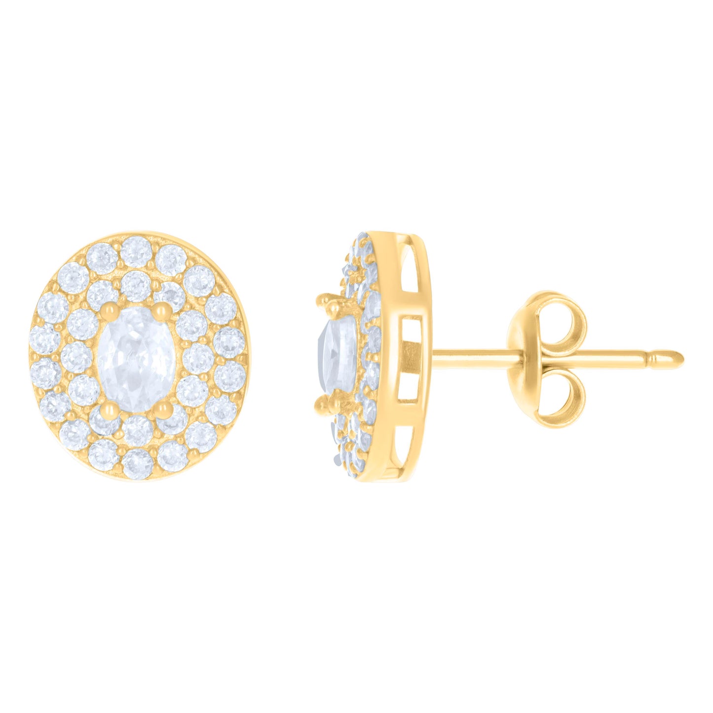 10k Yellow Gold Womens Oval Round Cubic Zirconia Fashion Stud Earrings
