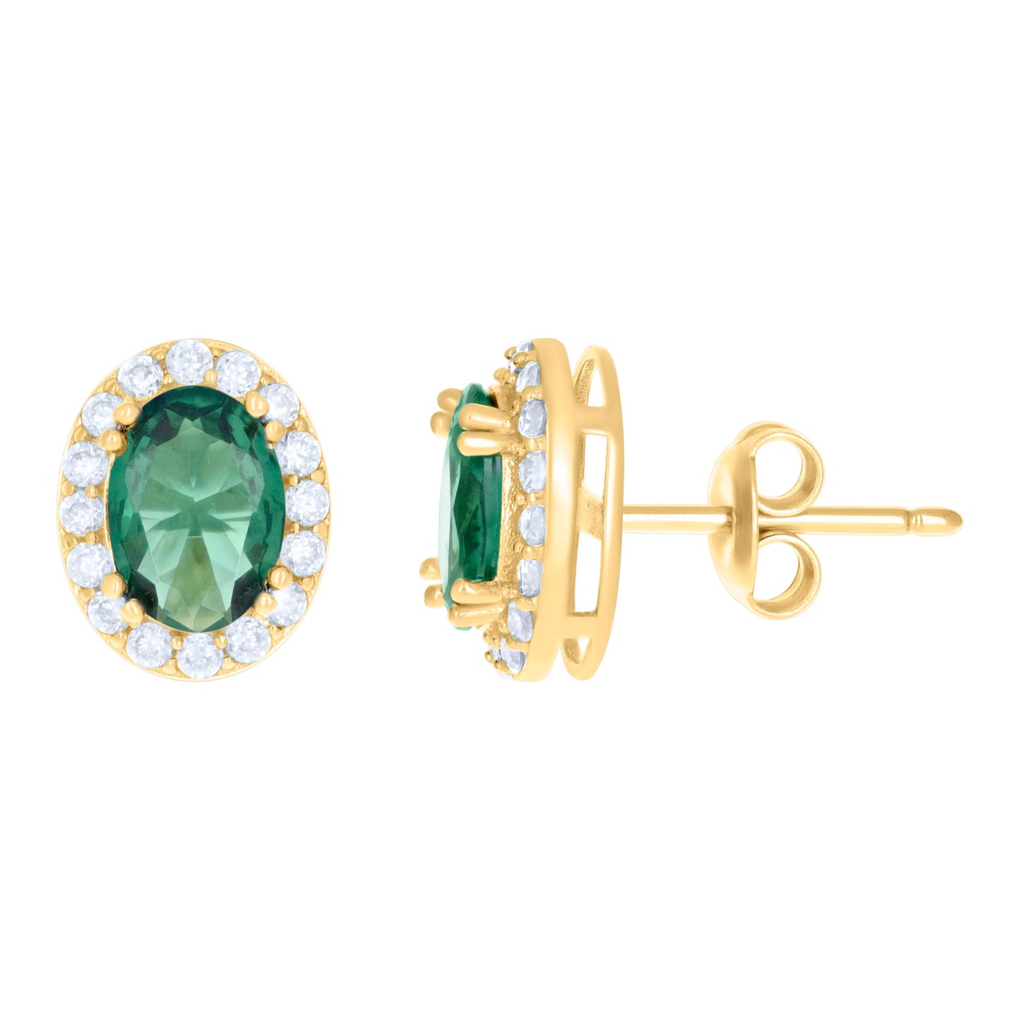 10k Yellow Gold Womens Green White Oval Round Cubic Zirconia Oval Fashion Stud Earrings