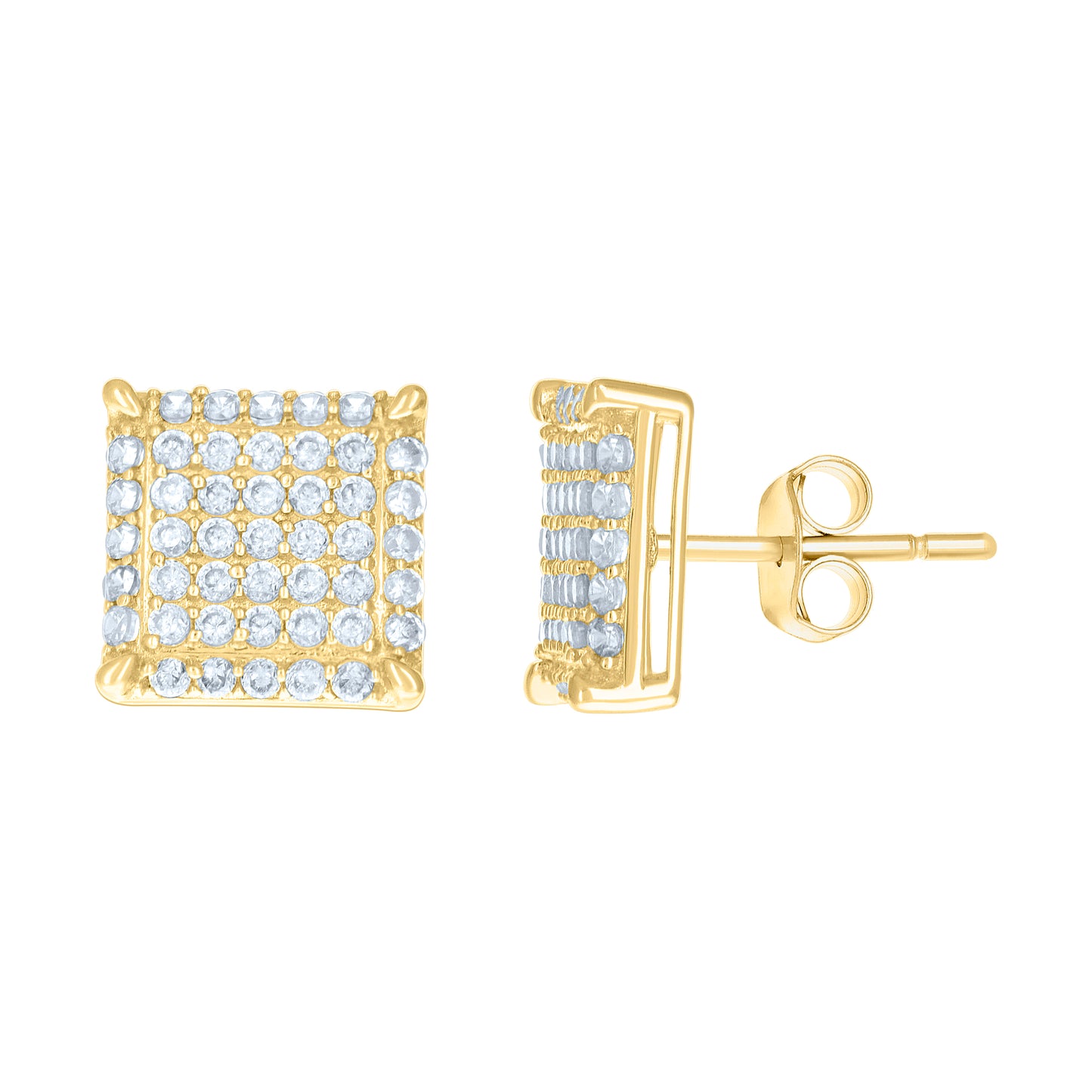 10k Yellow Gold Womens Cubic Zirconia Square Stud Earrings