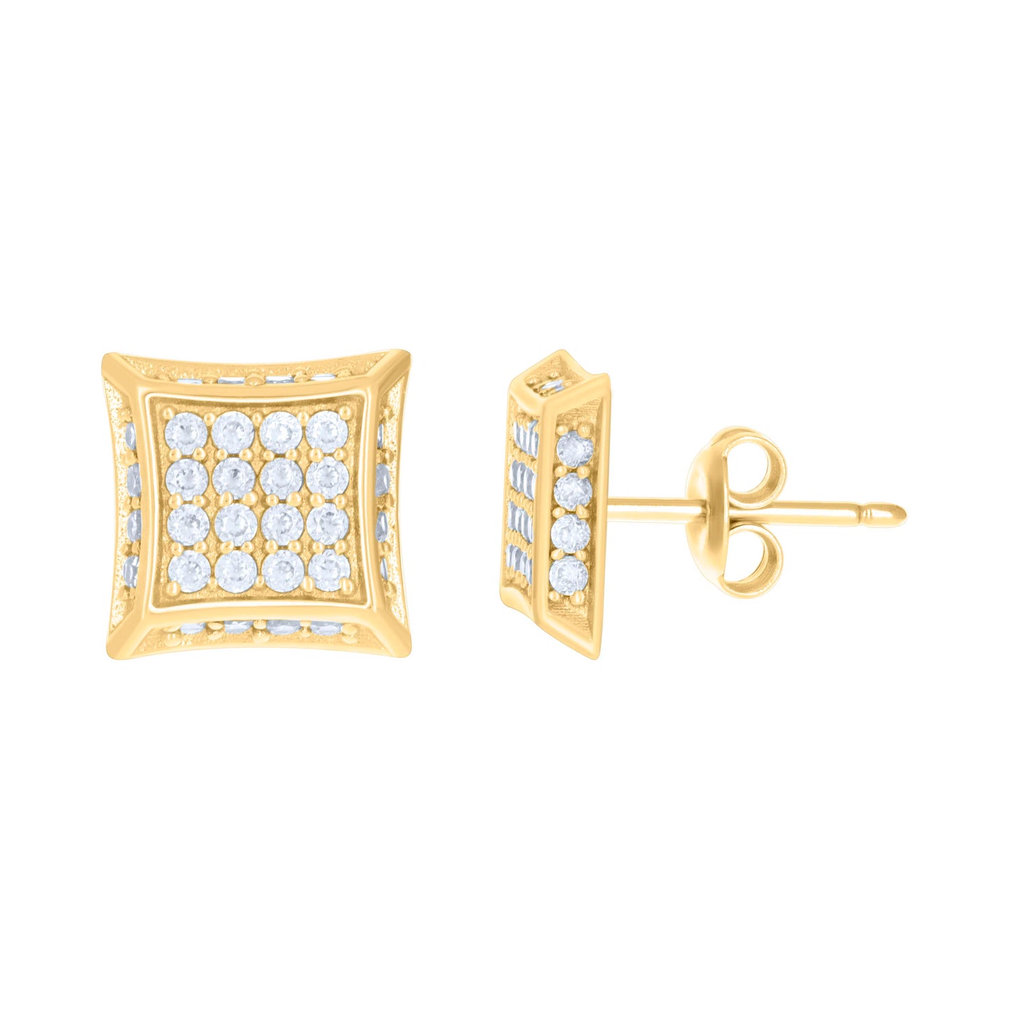 10k Yellow Gold Womens Cubic Zirconia Square Stud Earrings