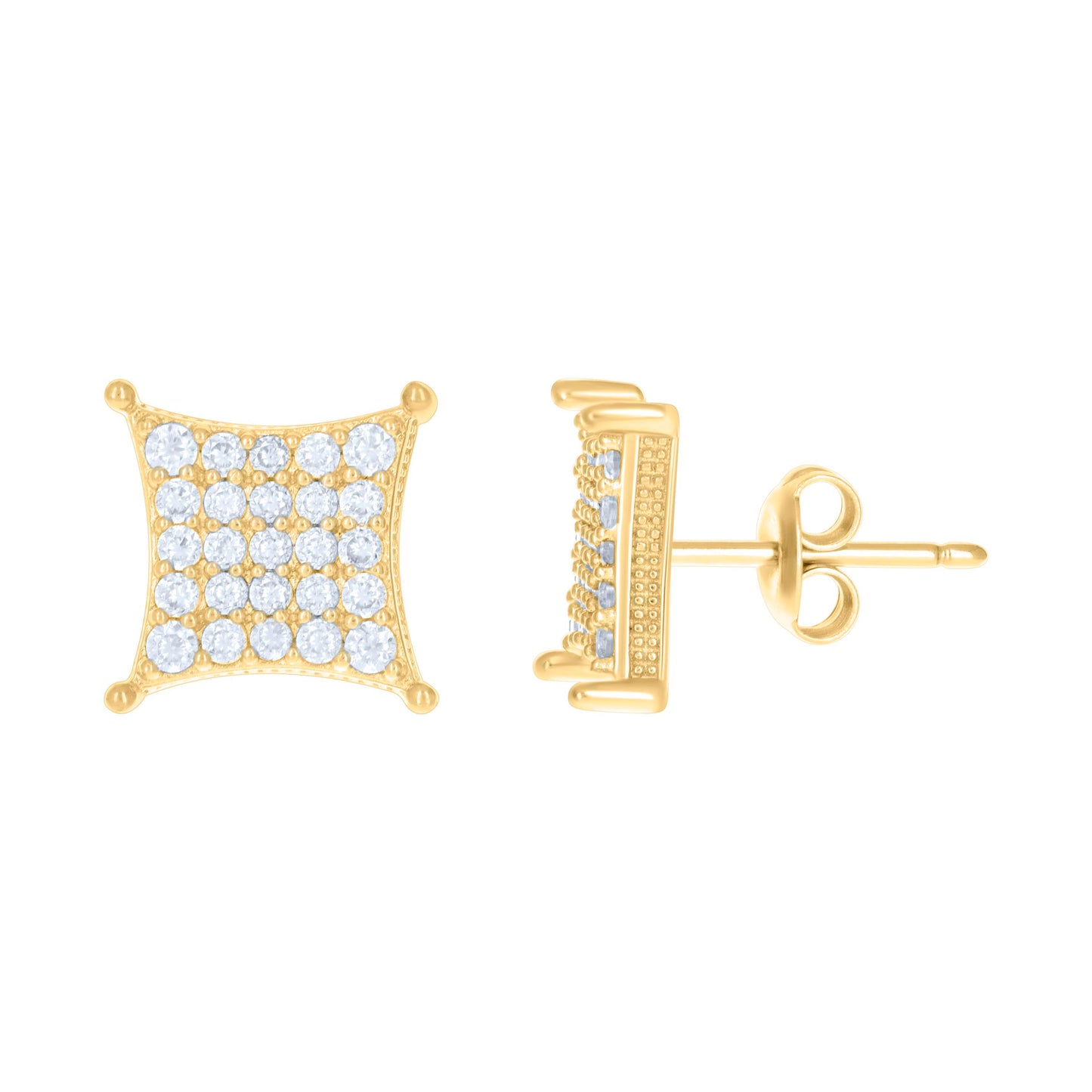 10k Yellow Gold Womens Cubic Zirconia Square Stud Earrings