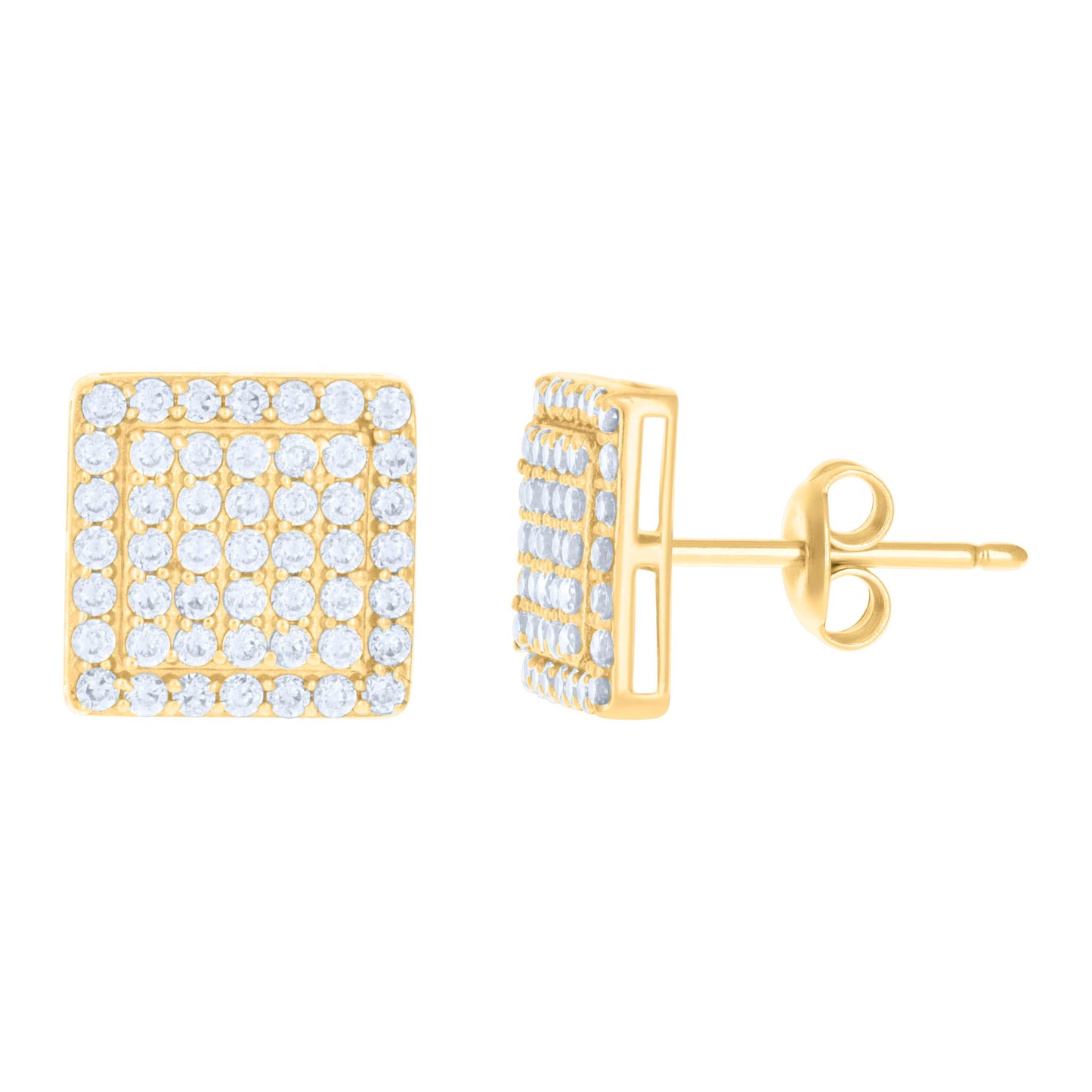 10k Yellow Gold Womens Cubic Zirconia Square Fashion Stud Earrings