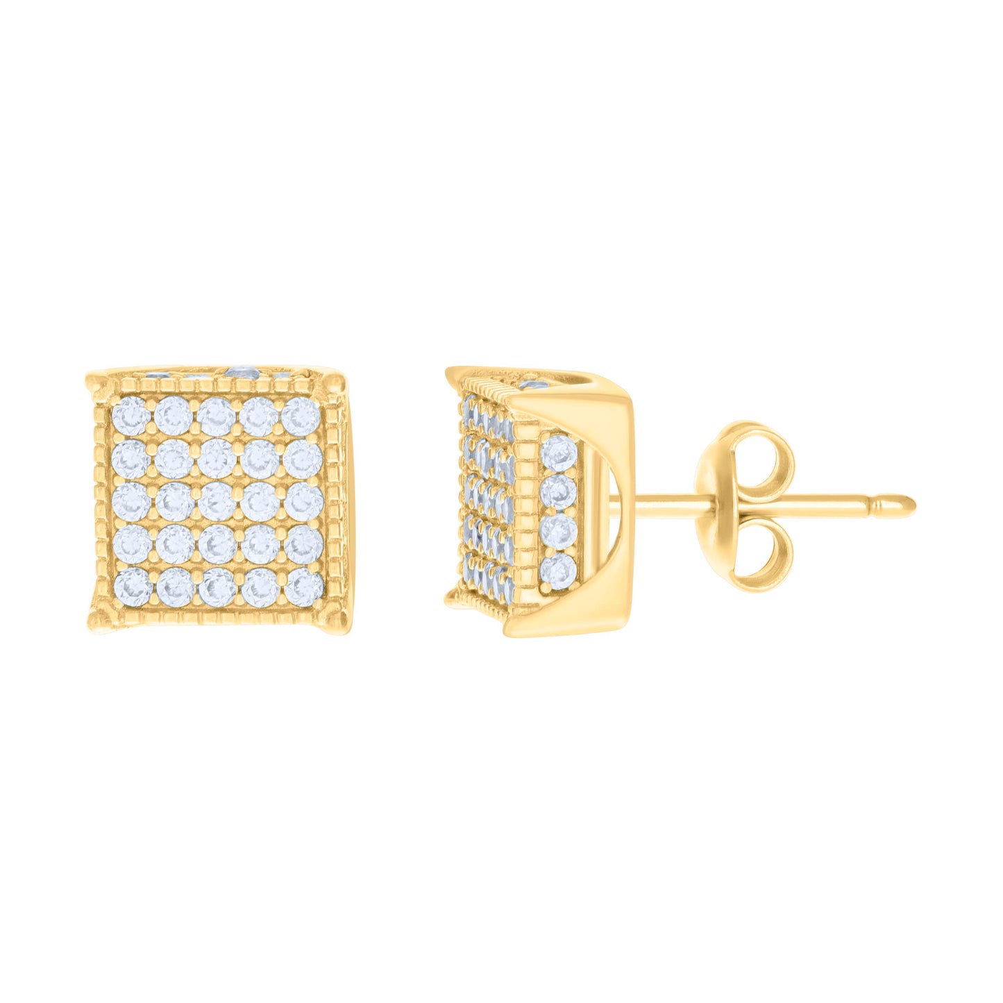 10k Yellow Gold Womens Cubic Zirconia Square Fashion Stud Earrings