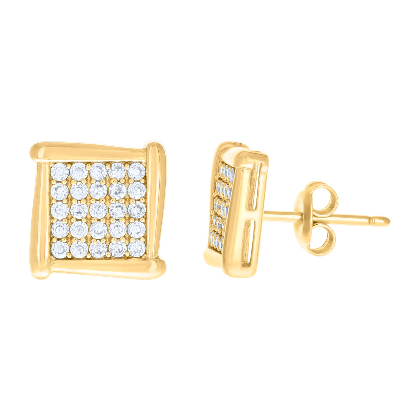 10k Yellow Gold Womens Cubic Zirconia Square Fashion Stud Earrings