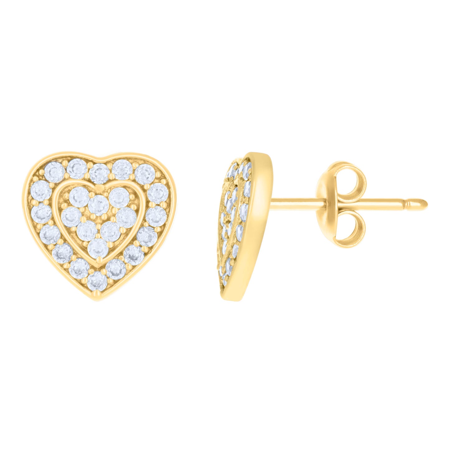 10k Yellow Gold Womens Cubic Zirconia Heart Stud Earrings