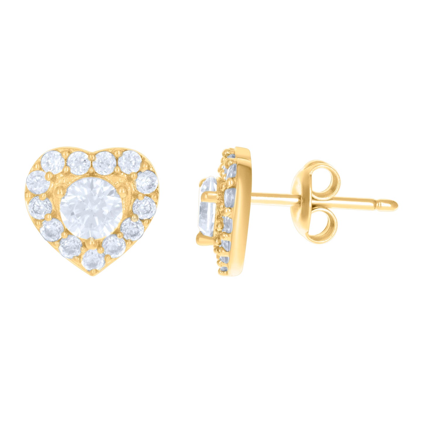 10k Yellow Gold Womens Cubic Zirconia Heart Stud Earrings