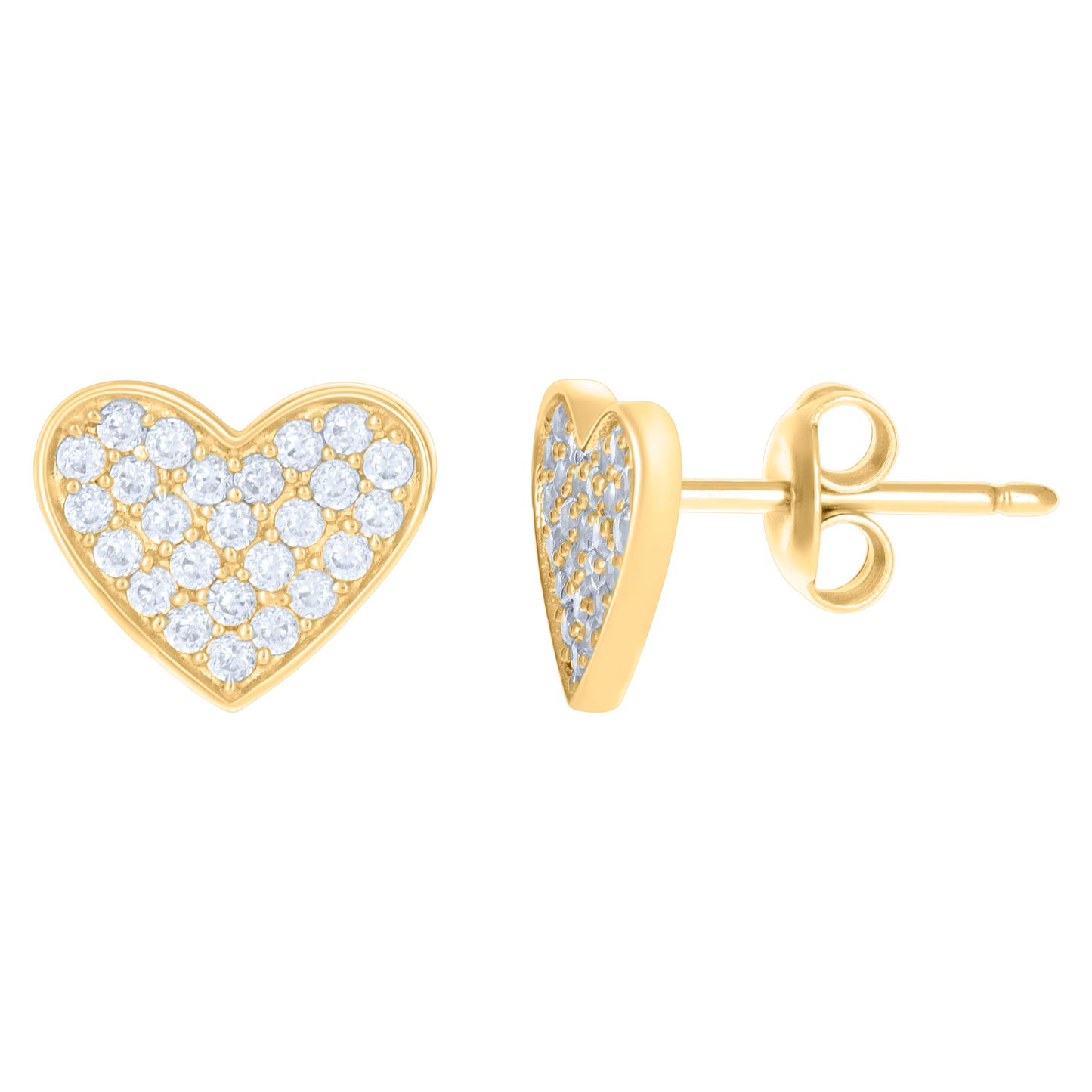 10k Yellow Gold Womens Cubic Zirconia Heart Stud Earrings
