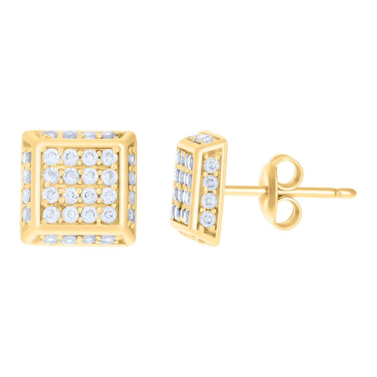 10k Yellow Gold Womens Cubic Zirconia Square Fashion Stud Earrings