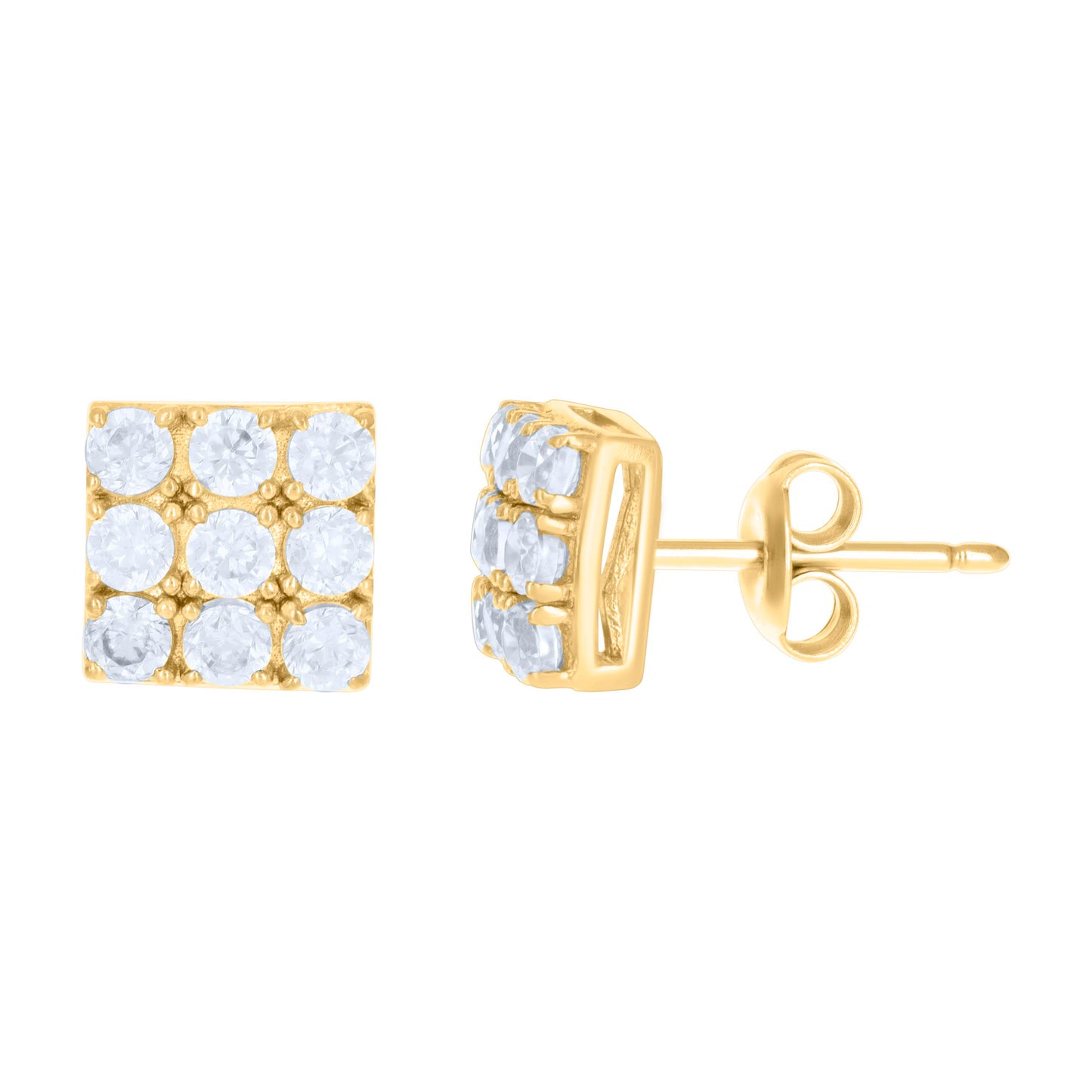 10k Yellow Gold Womens Cubic Zirconia Square Stud Earrings