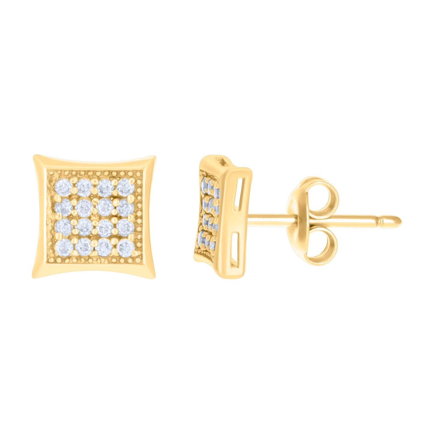 10k Yellow Gold Womens Cubic Zirconia Square Stud Earrings