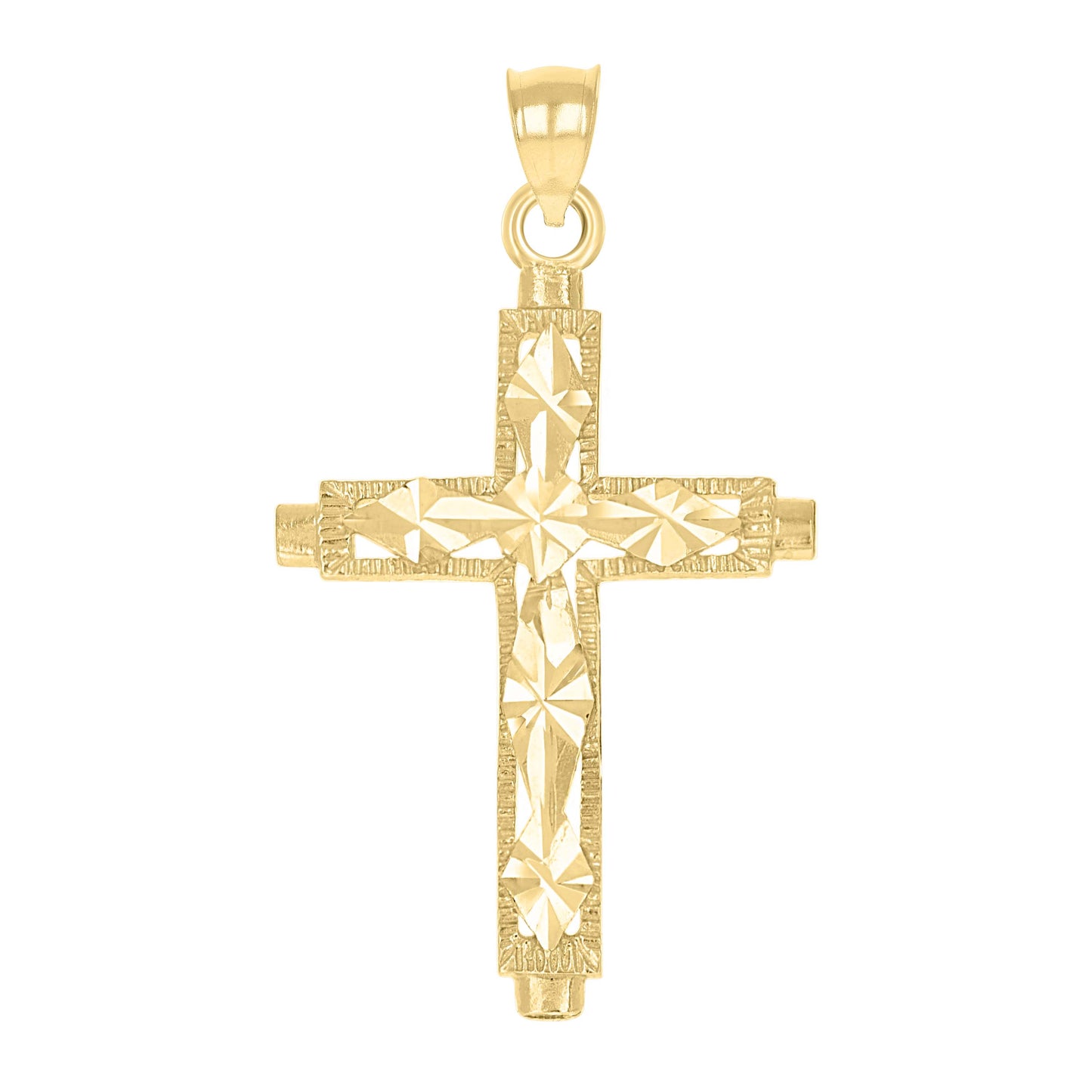 10kt Yellow Gold Mens Women Textured Diamond-Cut Cross Religious Charm Pendant