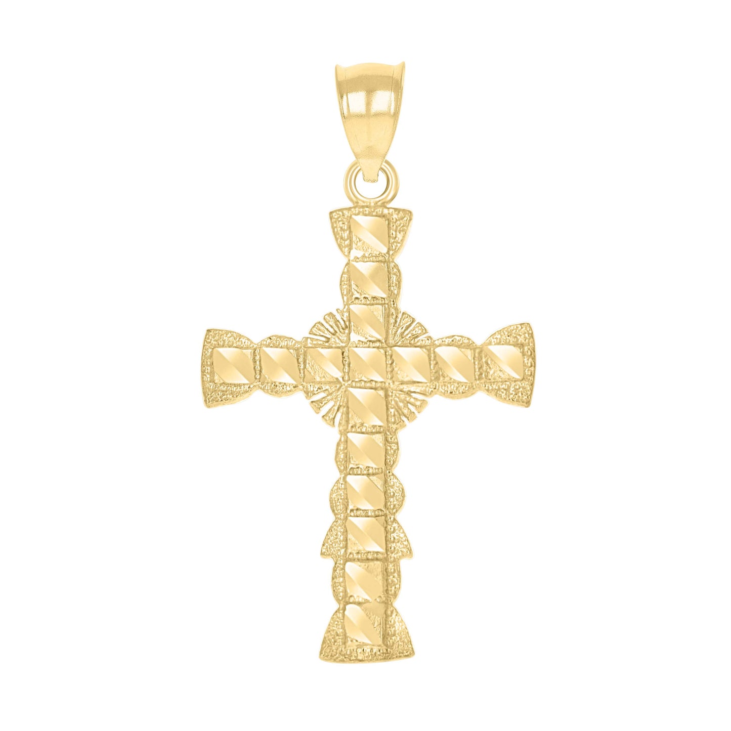 10kt Yellow Gold Unisex Textured Budded Cross Religious Charm Pendant