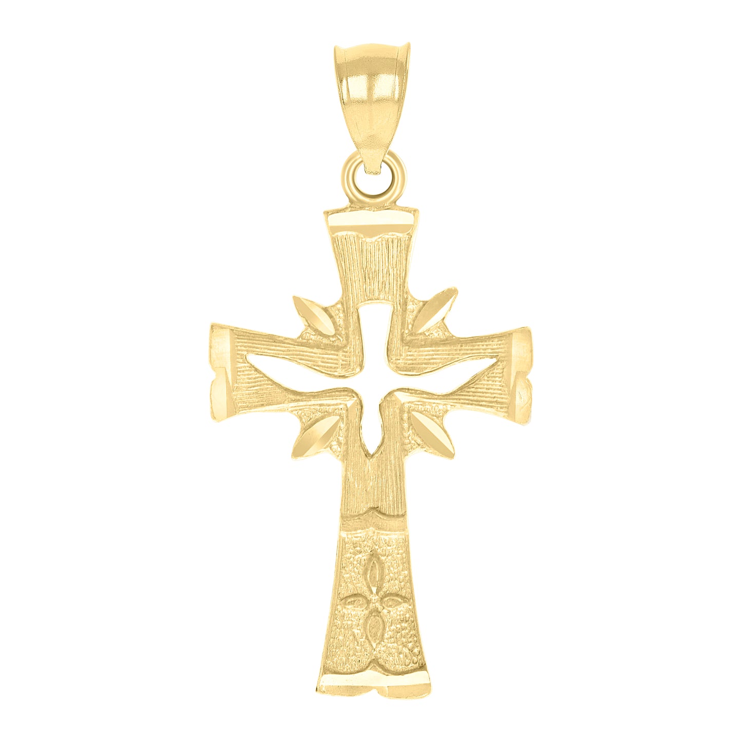 10kt Yellow Gold Unisex Nugget Textured Cross Religious Charm Pendant