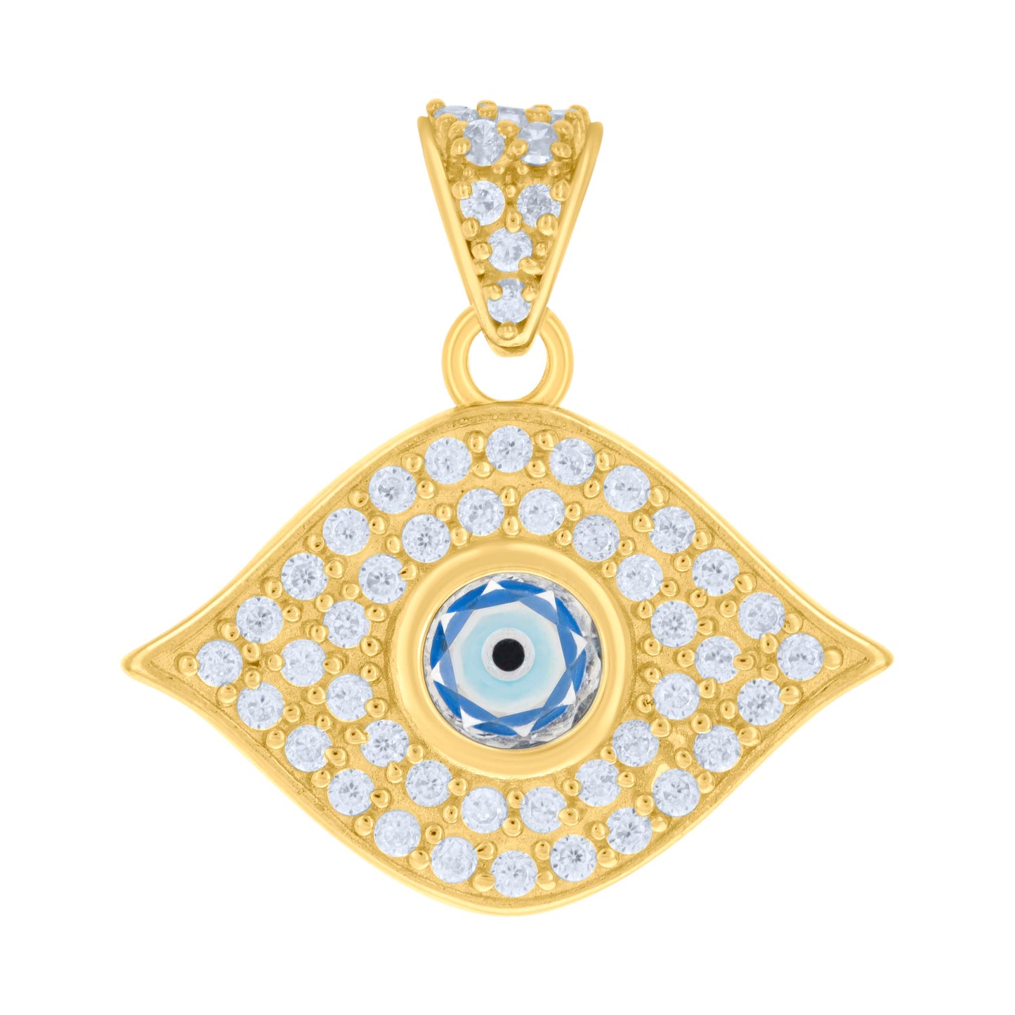 10k Yellow Gold Unisex Cubic Zirconia Enameled Evil Eye Good Luck Charm Pendant