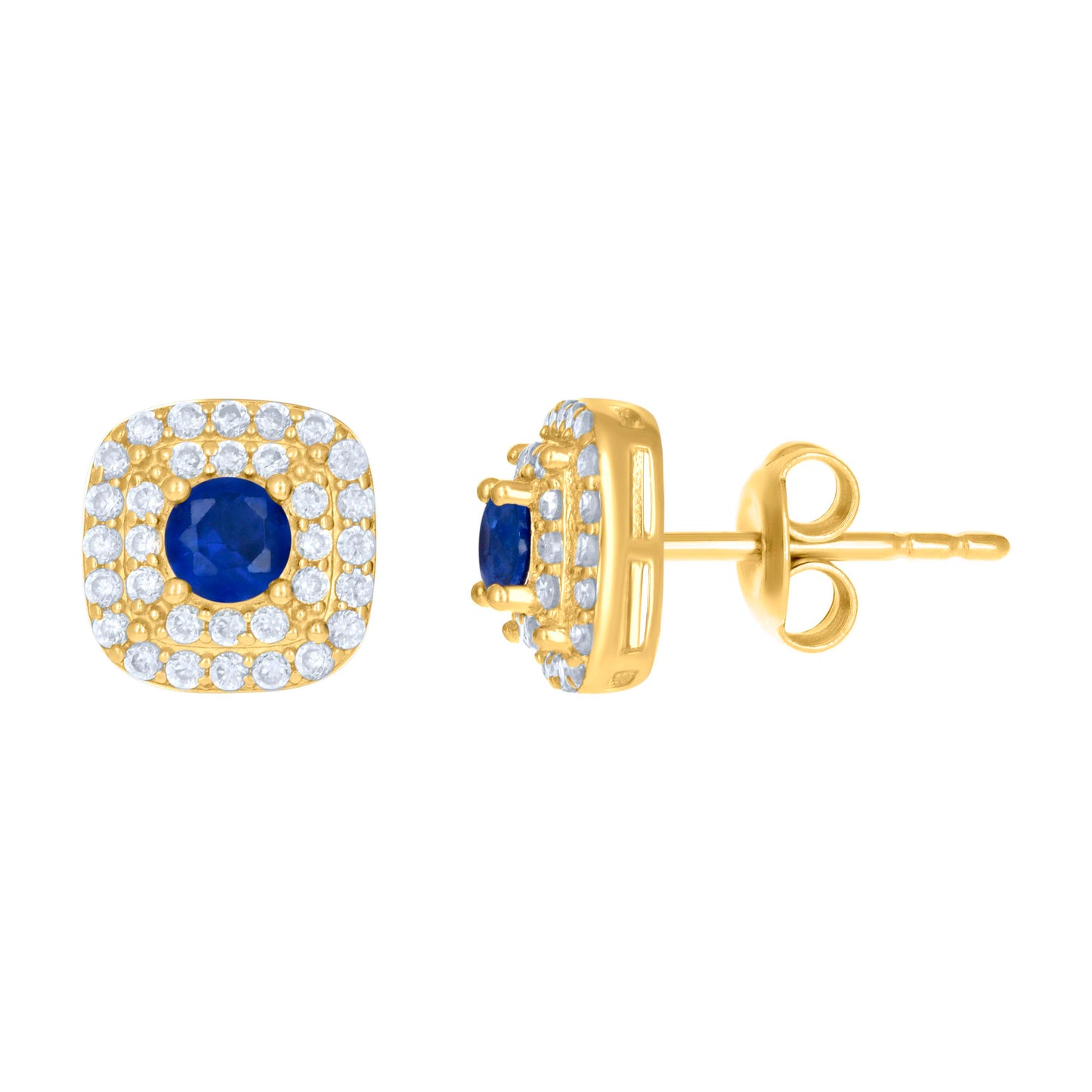 10k Yellow Gold Womens Blue White Cubic Zirconia Square Fashion Stud Earrings