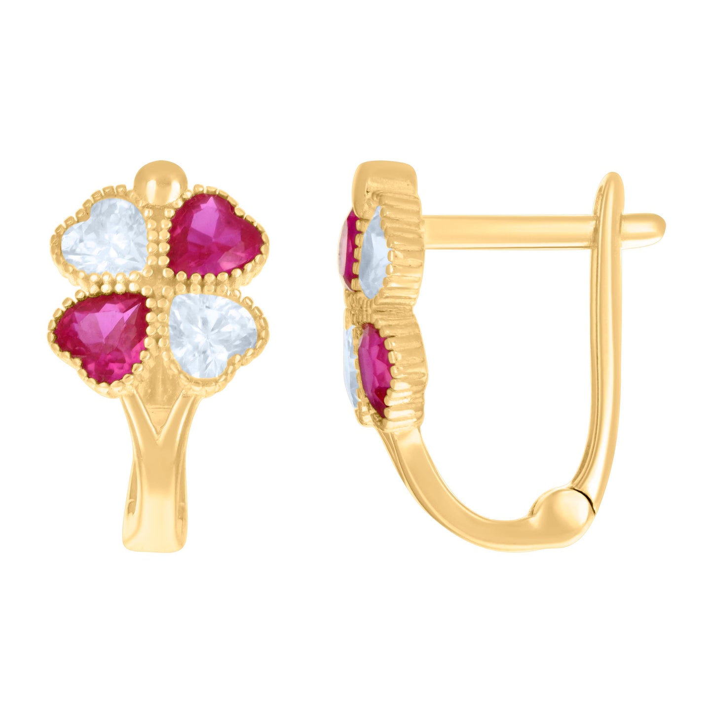 10k Yellow Gold Womens Pink White Cubic Zirconia Flower Heart Latch Back Earrings