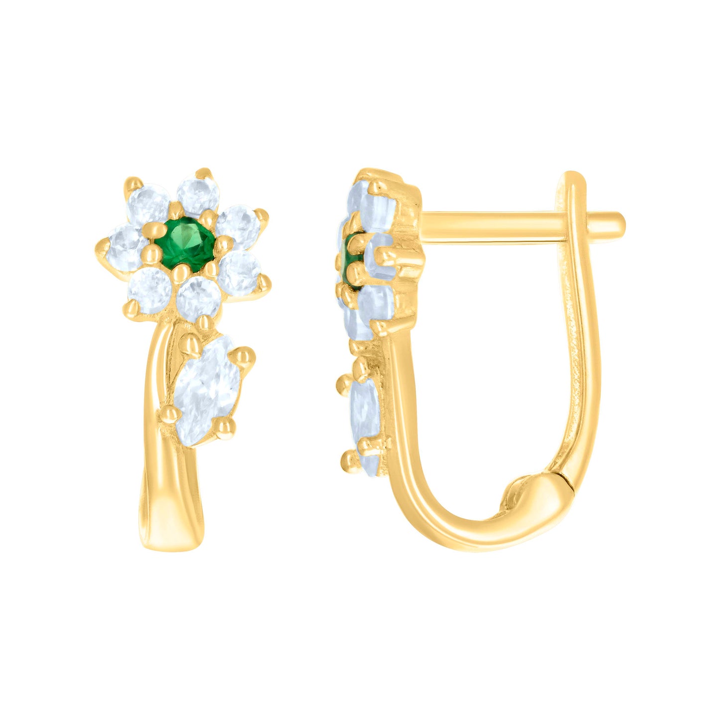 10k Yellow Gold Womens Green White Marquise Round Cubic Zirconia Flower Fashion Latch Back Earrings