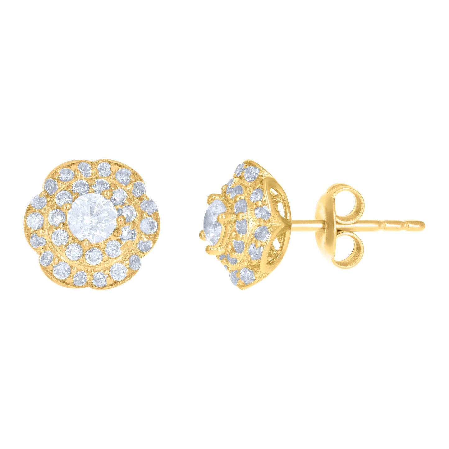 10k Yellow Gold Womens Cubic Zirconia Flower Fashion Stud Earrings
