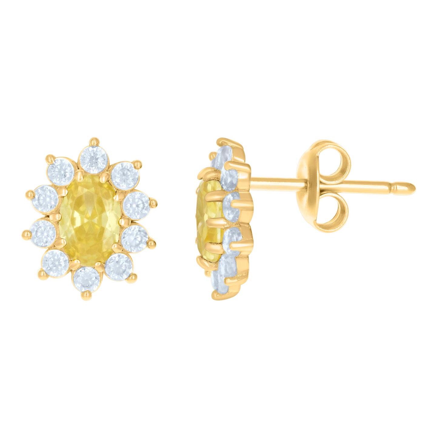10k Yellow Gold Womens Yellow White Oval Round Cubic Zirconia Flower Fashion Stud Earrings