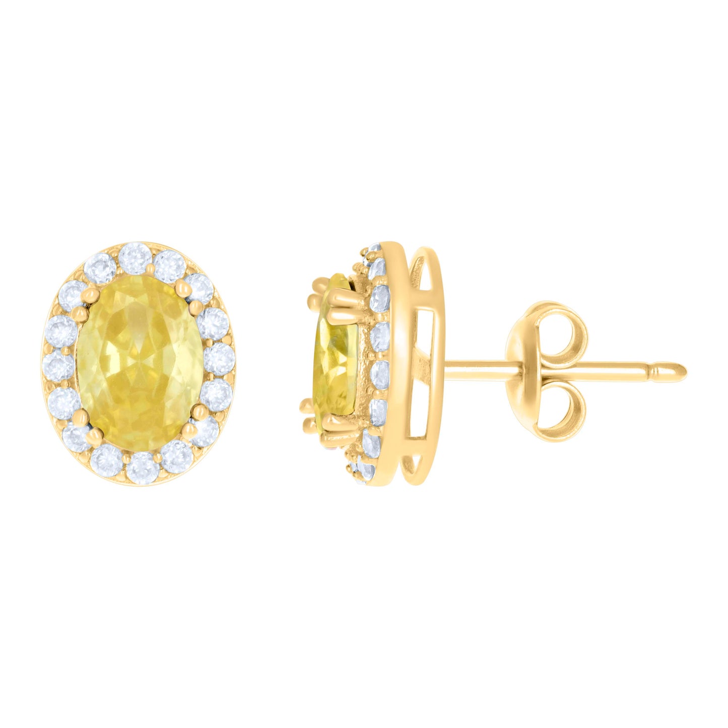 10k Yellow Gold Womens Yellow White Oval Round Cubic Zirconia Oval Fashion Stud Earrings