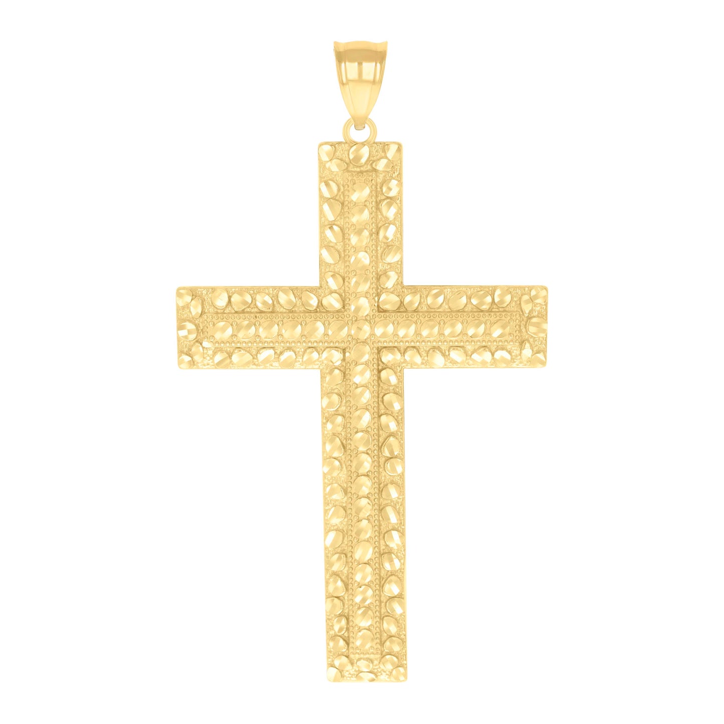 10k Yellow Gold Mens Nugget Cross Religious Charm Pendant