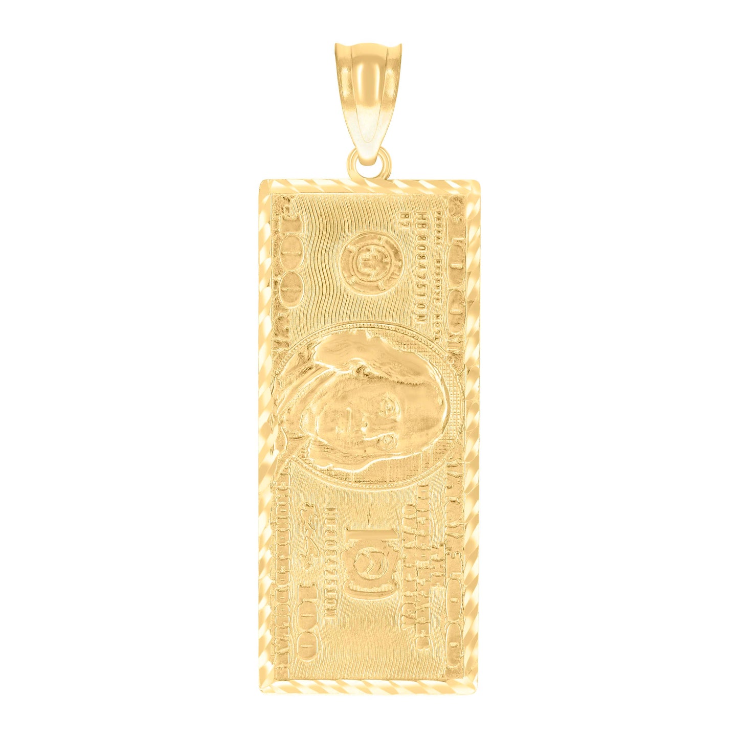 10k Yellow Gold Mens 100 Dollar Bill Currency Charm Pendant