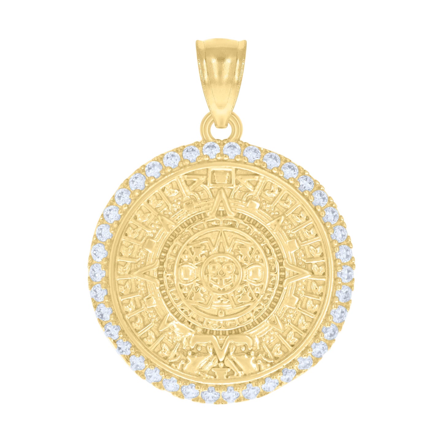 10k Yellow Gold Mens Cubic Zirconia Aztec Calendar Fashion Charm Pendant