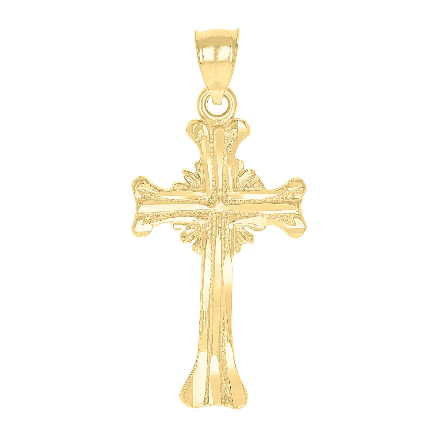10kt Yellow Gold Unisex Diamond-Cut Textured Cross Religious Charm Pendant